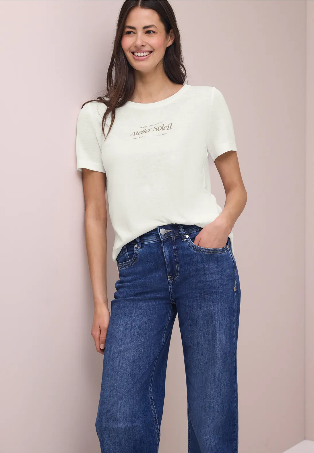 Street One Shirt met Tekst - Off White
