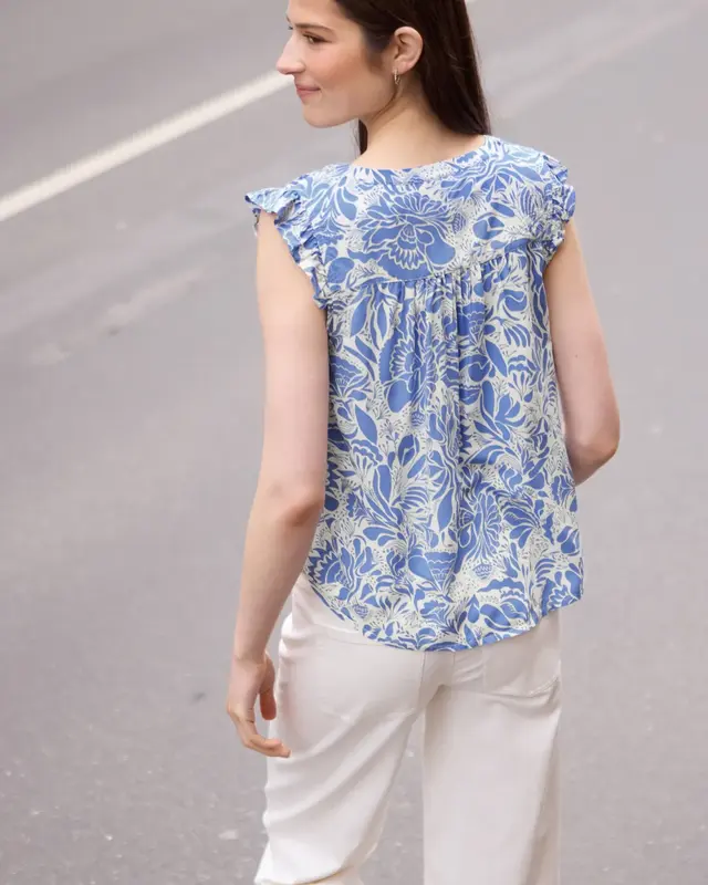 Street One Studio Blousetop with Ruffles - Eventide Blue