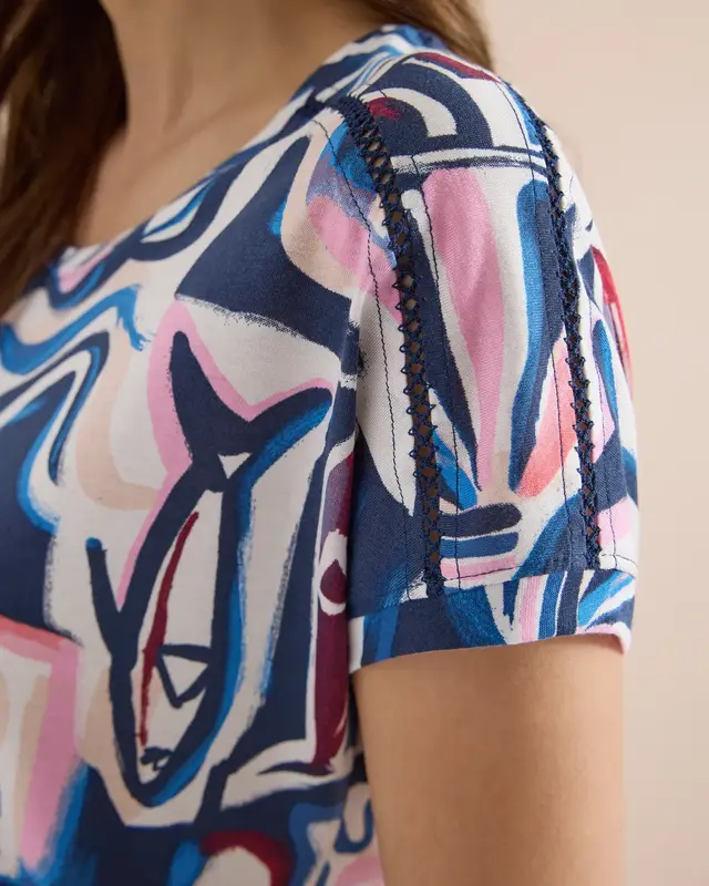 Cecil Print Shirt, Kanten Detail - Universal Blue