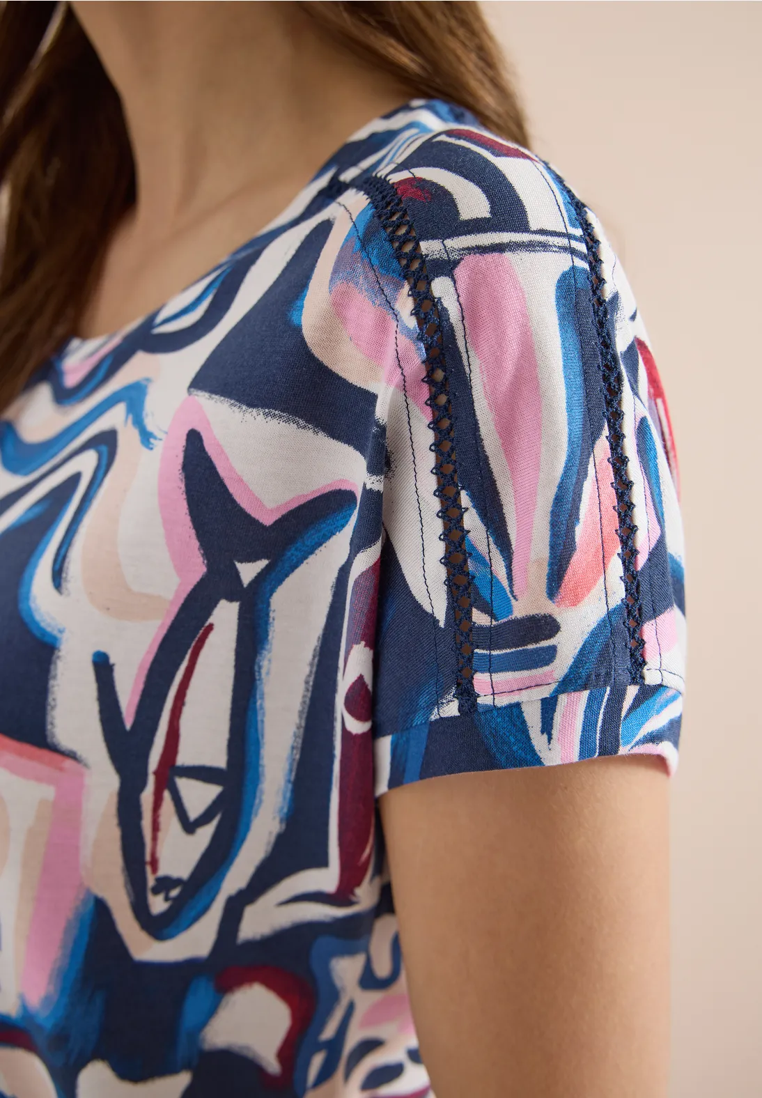 Cecil Print Shirt, Kanten Detail - Universal Blue