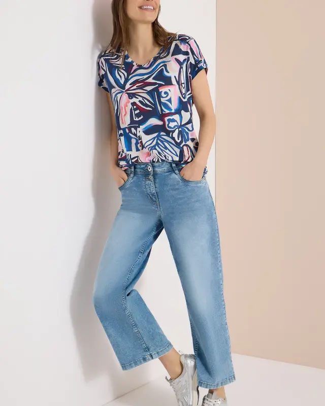 Cecil Print Shirt, Kanten Detail - Universal Blue