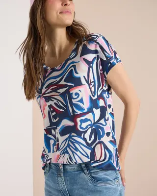 Cecil Print Shirt, Kanten Detail - Universal Blue