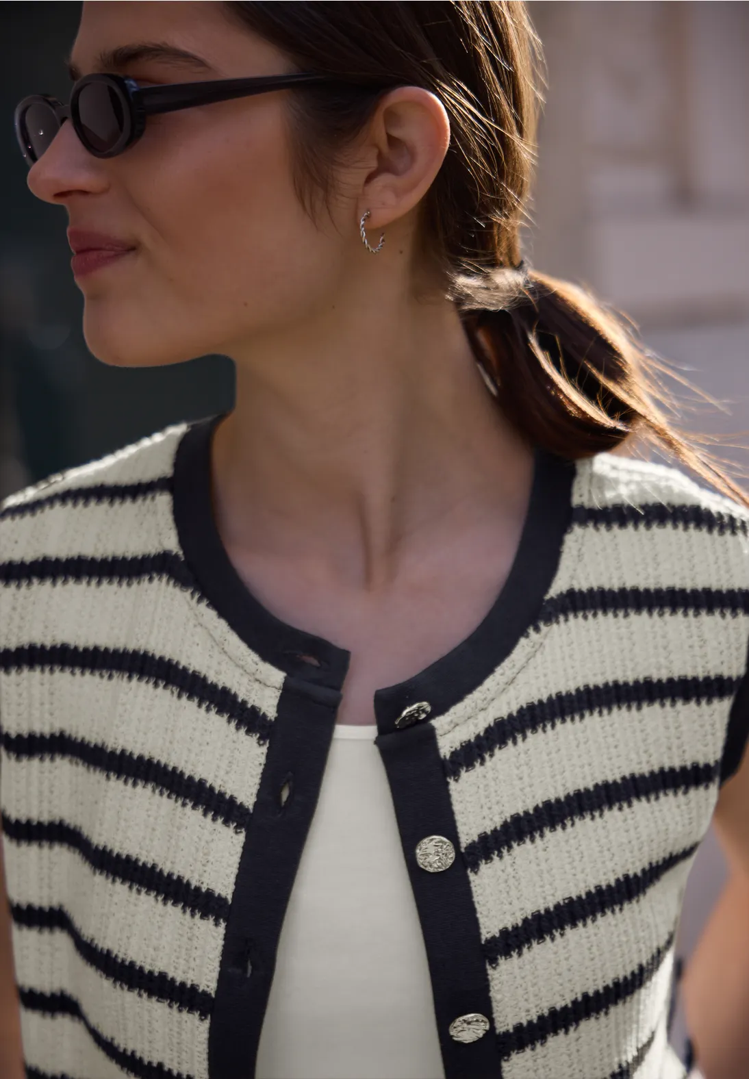 Street One Studio Weste mit Streifen - Off White