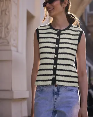 Street One Studio Vest met Strepen - Off White