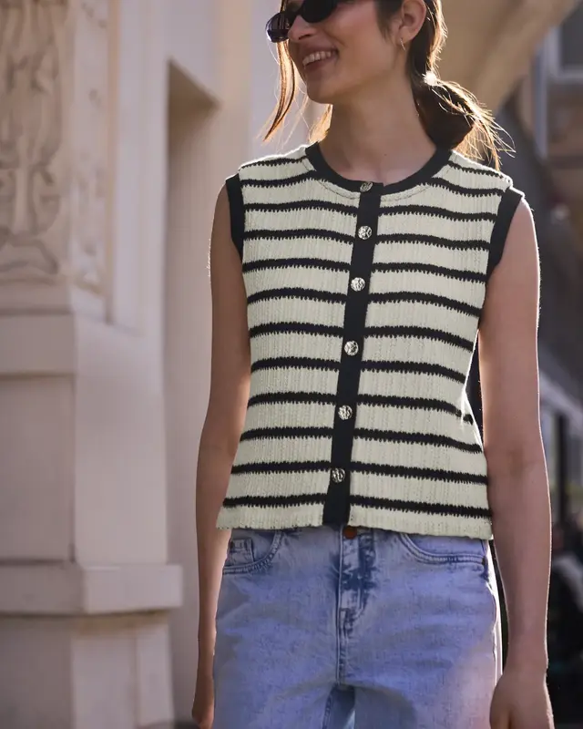 Street One Studio Vest met Strepen - Off White