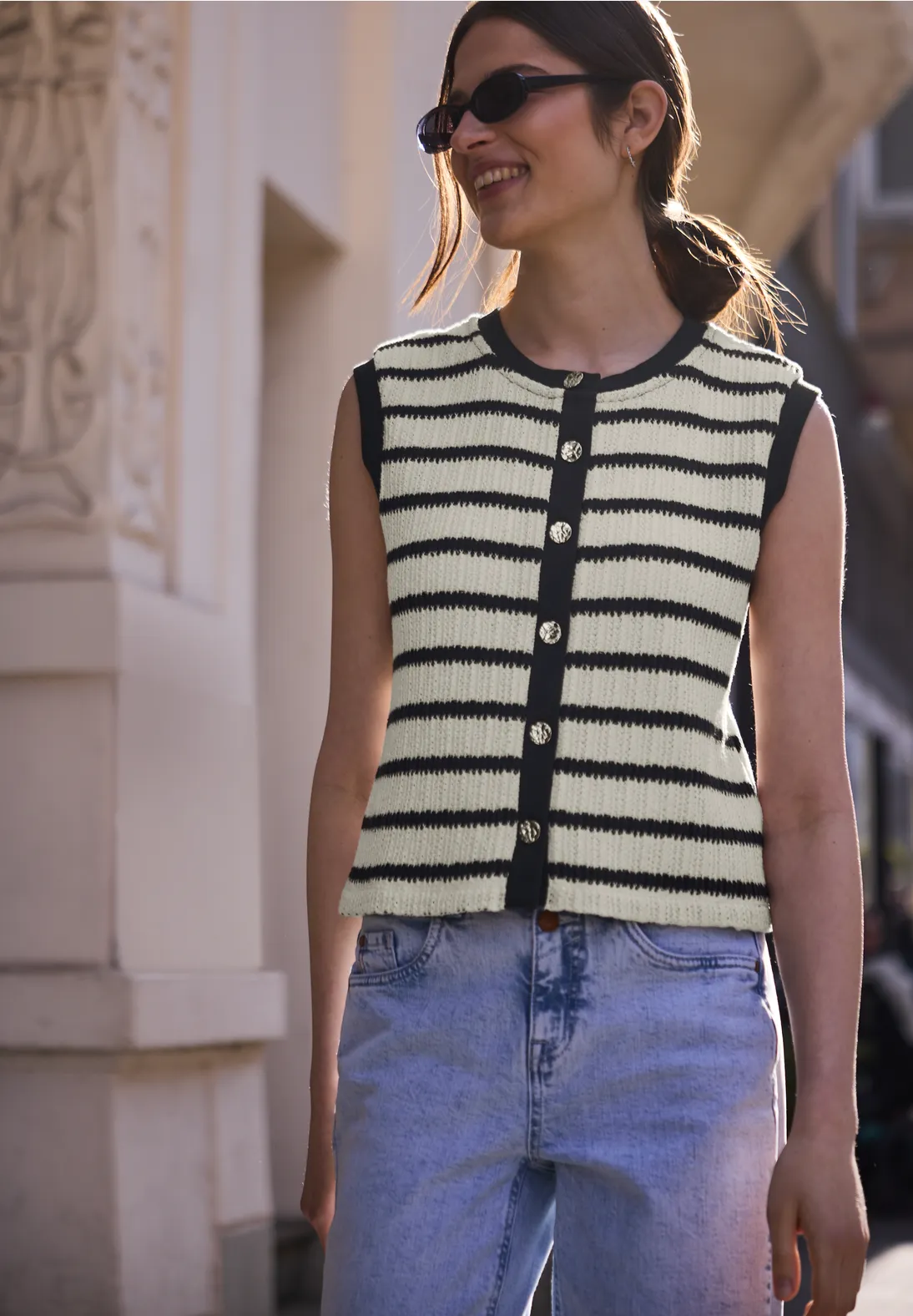 Street One Studio Vest met Strepen - Off White