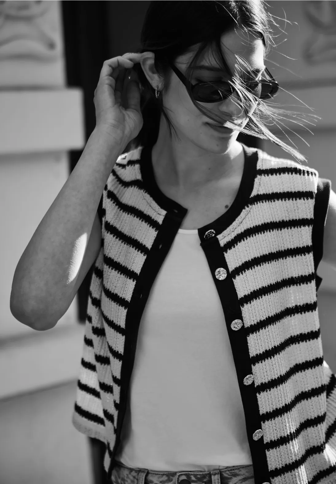 Street One Studio Vest with Stripes - Off White