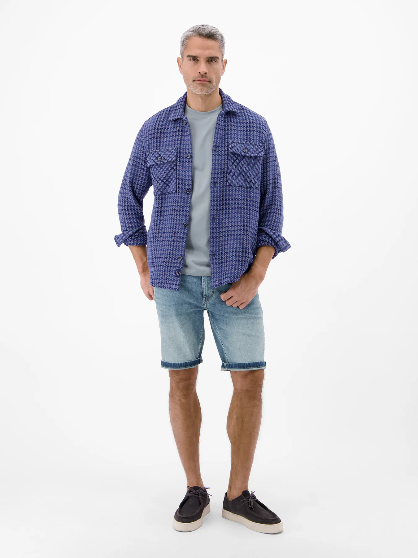 Lerros Flexibele Denim Short - Light Blue Used Wash