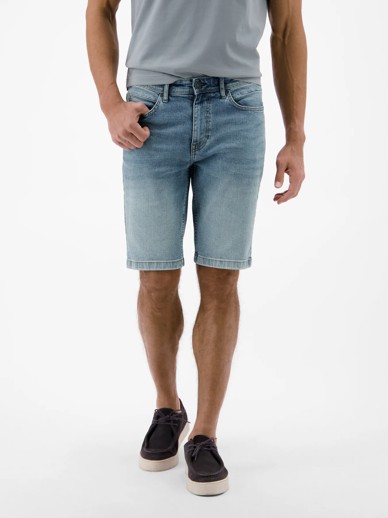 Lerros Flexibele Denim Short - Light Blue Used Wash