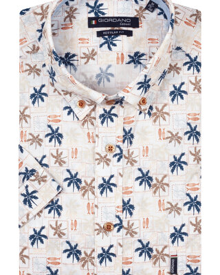 Giordano Palm Print Overhemd Korte Mouw - Dark Red