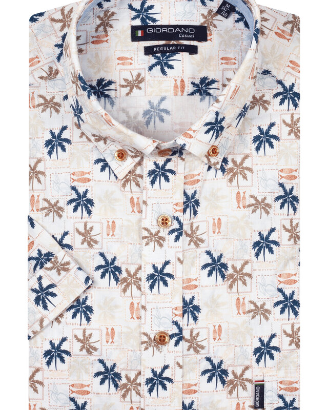 Giordano Palm Print Kurzarm Hemd - Dark Red