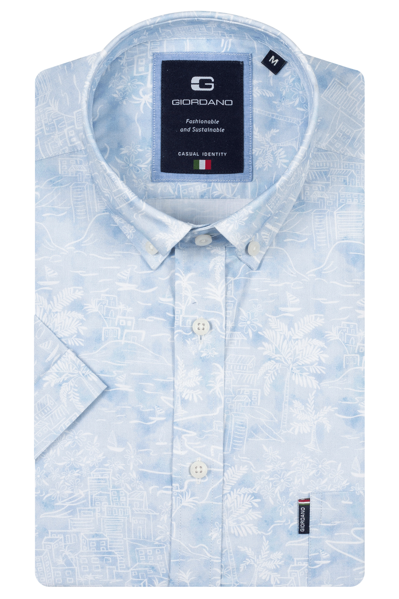 Giordano Island Print Short Sleeve Shirt - Light Blue