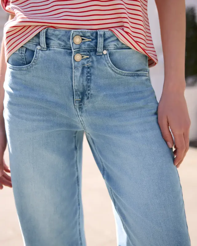 Street One Studio High Waist Barrel Leg Jeans - Mid Blue Wash