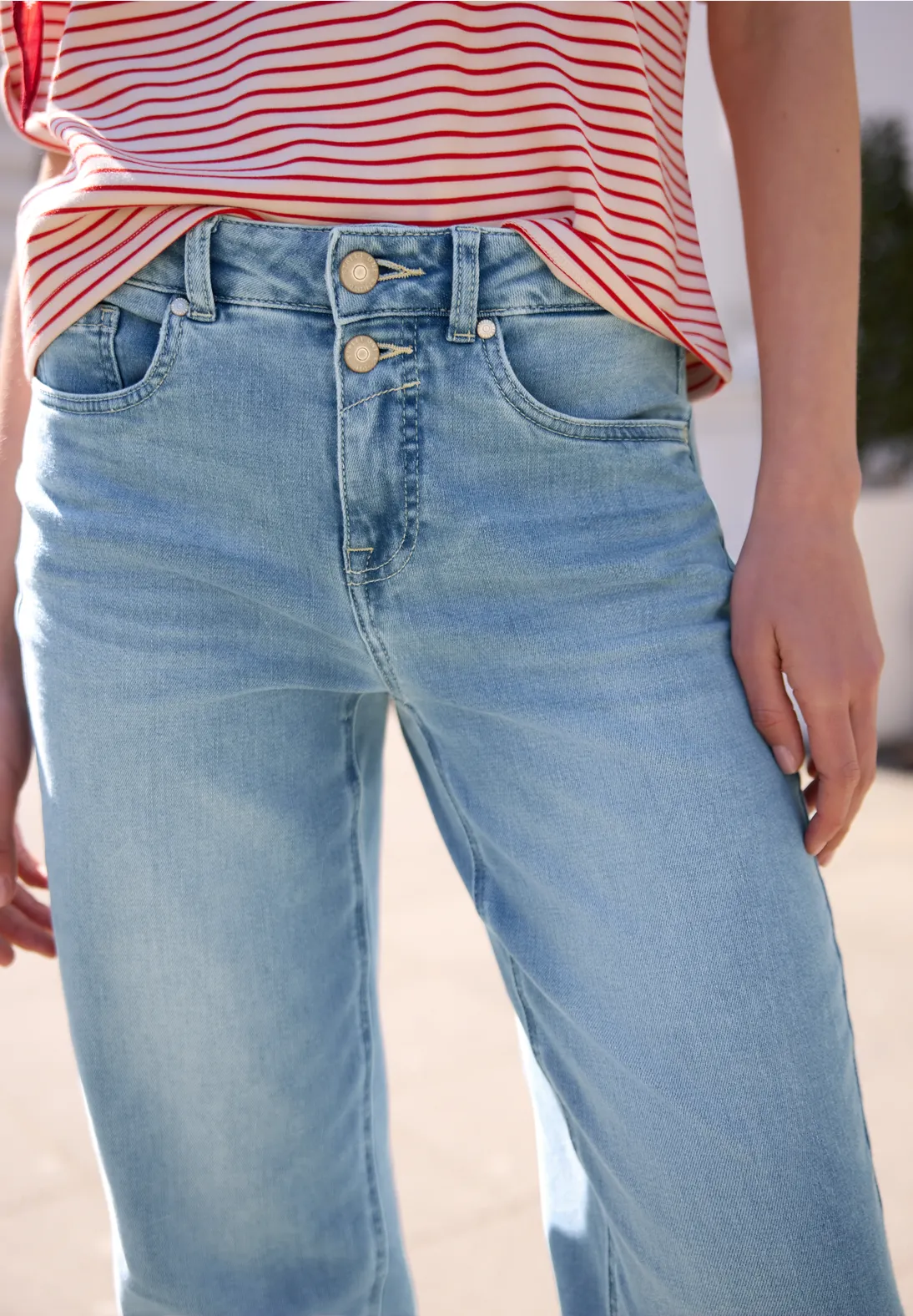 Street One Studio High Waist Barrel Leg Jeans - Mid Blue Wash