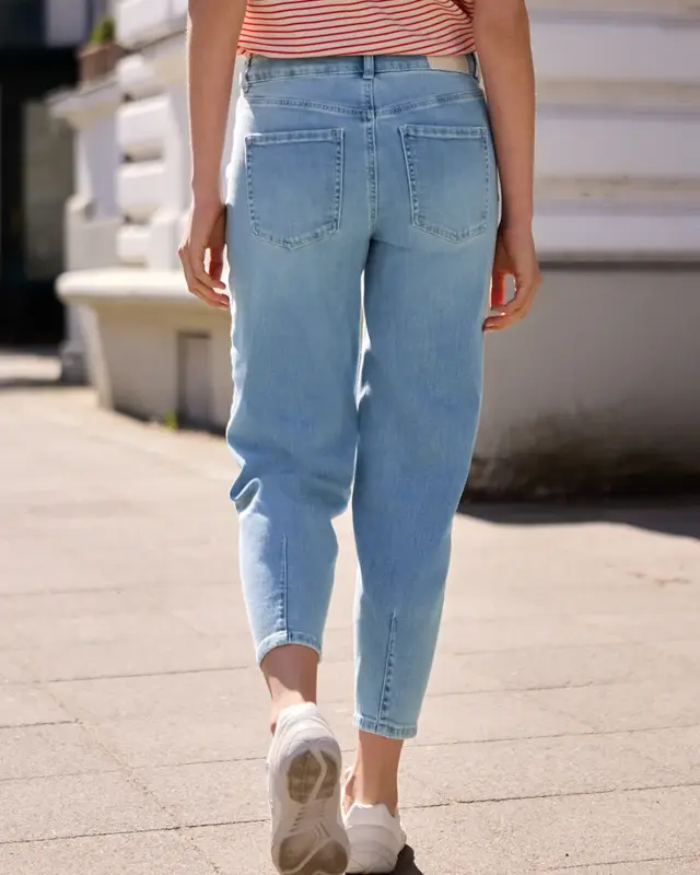 Street One Studio High Waist Barrel Leg Jeans - Mid Blue Wash