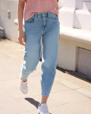 Street One Studio High Waist Barrel Leg Jeans - Mid Blue Wash