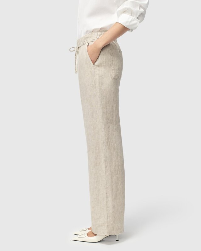 Mac Jeans  Linen Pants Chiara Belt - Almond Beige Melange
