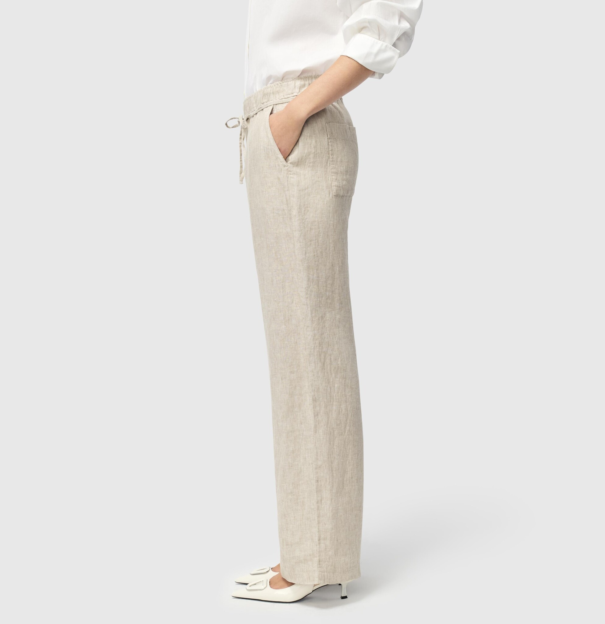 Mac Jeans  Linen Pants Chiara Belt - Almond Beige Melange
