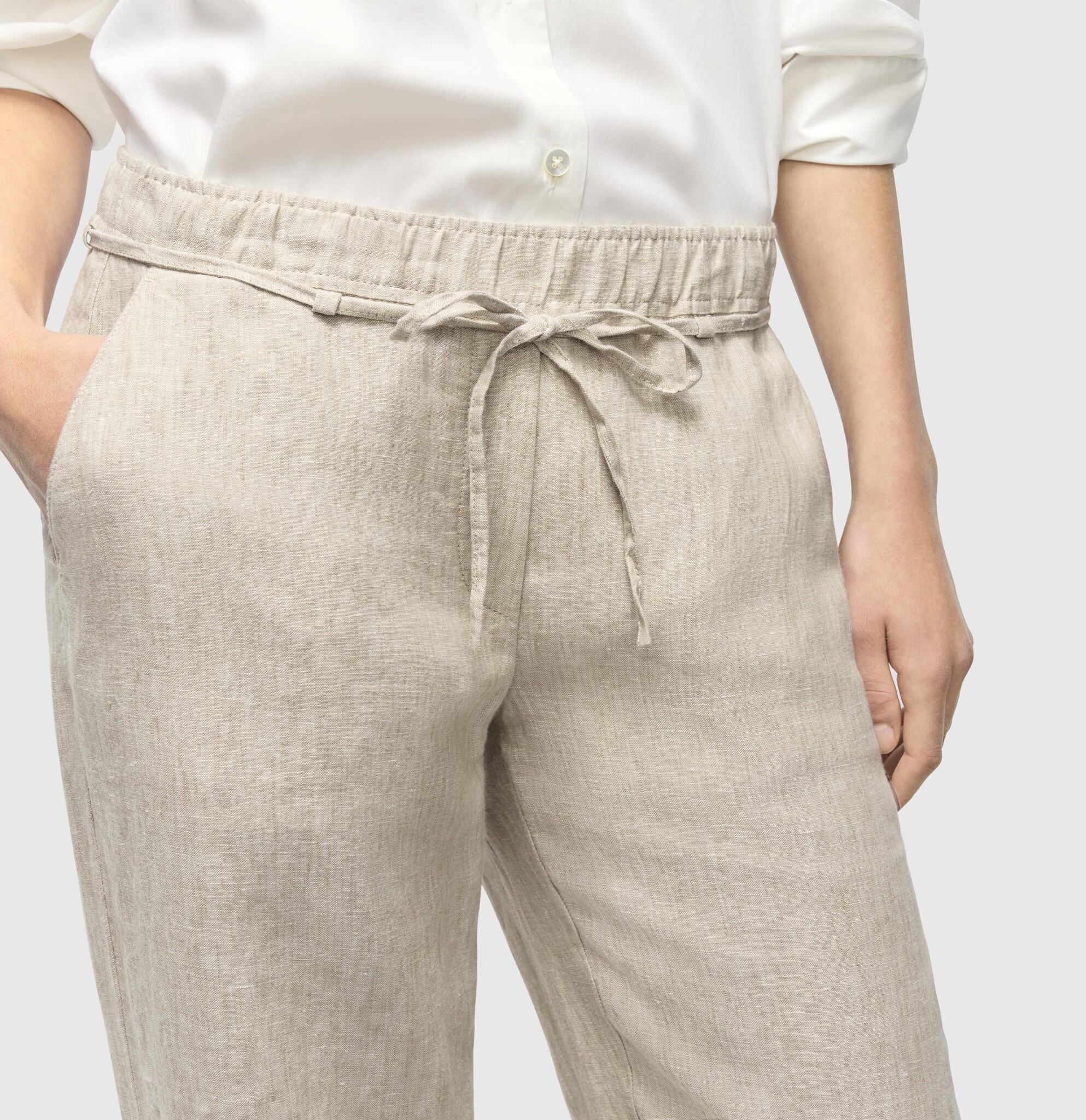 Mac Jeans  Leinen Hose Chiara Belt - Almond Beige Melange