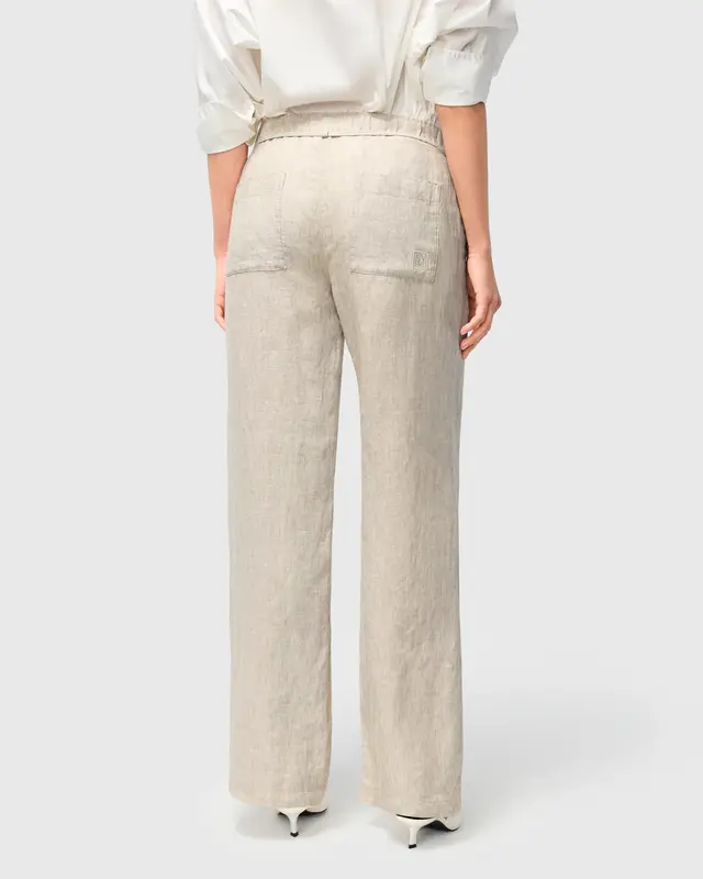 Mac Jeans Linnen Broek Chiara Belt - Almond Beige Melange