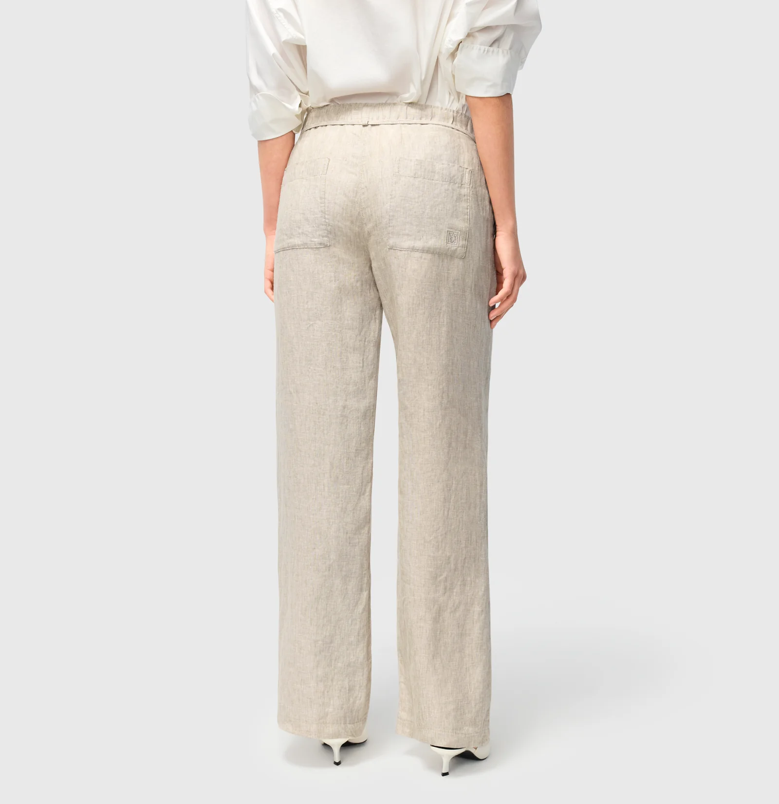 Mac Jeans  Linen Pants Chiara Belt - Almond Beige Melange