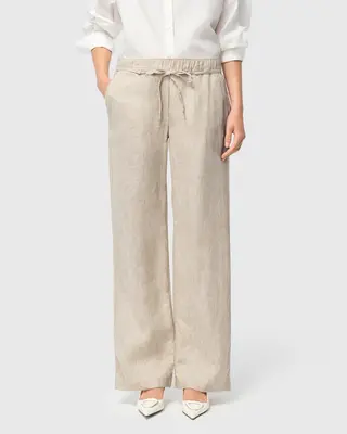 Mac Jeans  Linnen Broek Chiara Belt - Almond Beige Melange