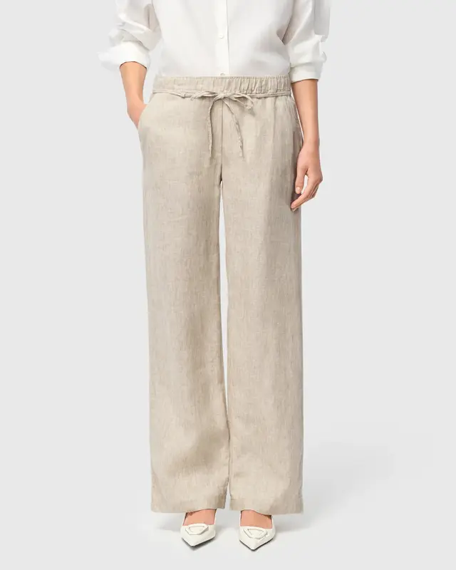 Mac Jeans  Linen Pants Chiara Belt - Almond Beige Melange
