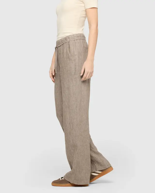Mac Jeans  Linen Pants Chiara Belt - Sanddrift Melange