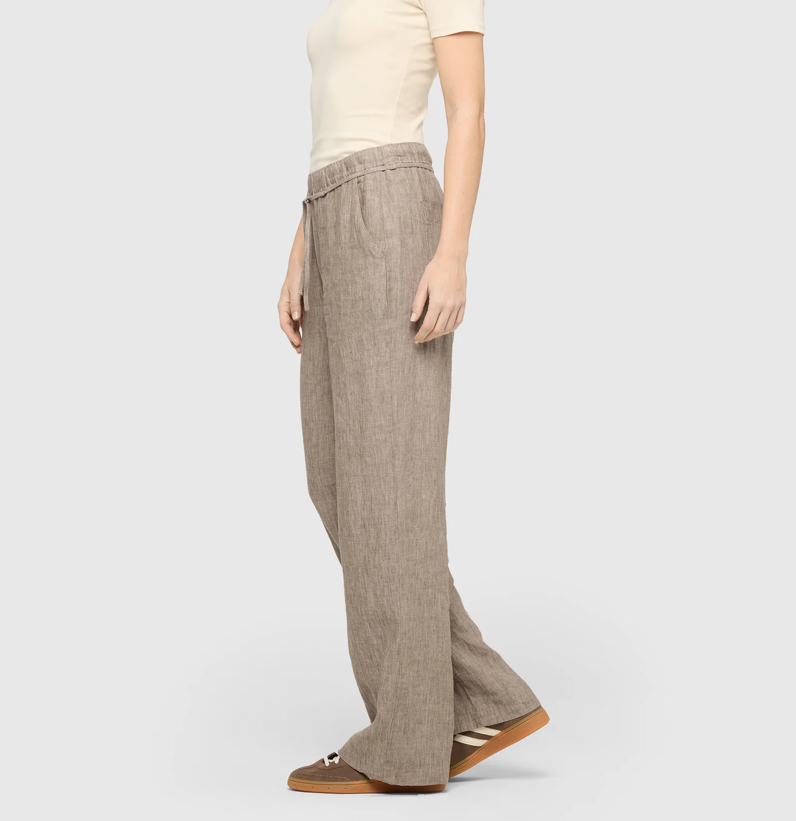 Mac Jeans  Linen Pants Chiara Belt - Sanddrift Melange