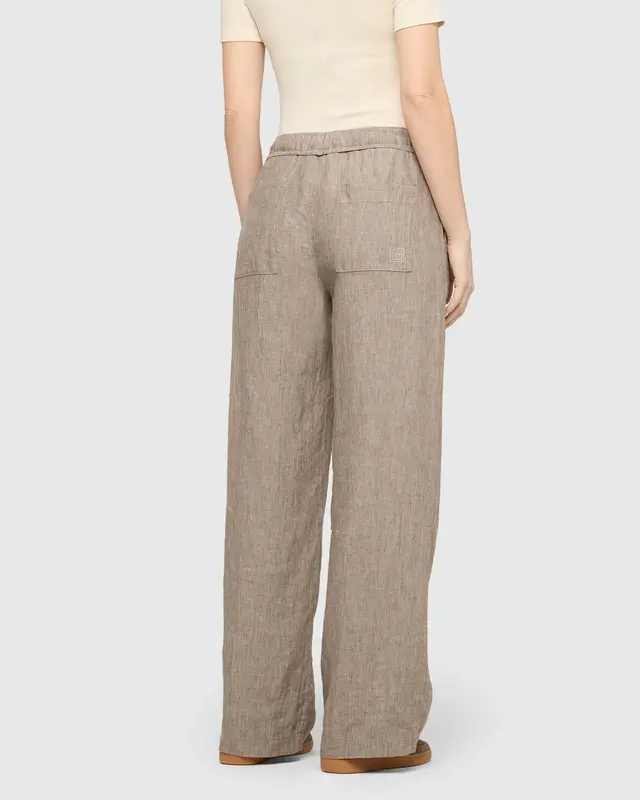 Mac Jeans  Linnen Broek Chiara Belt - Sanddrift Melange