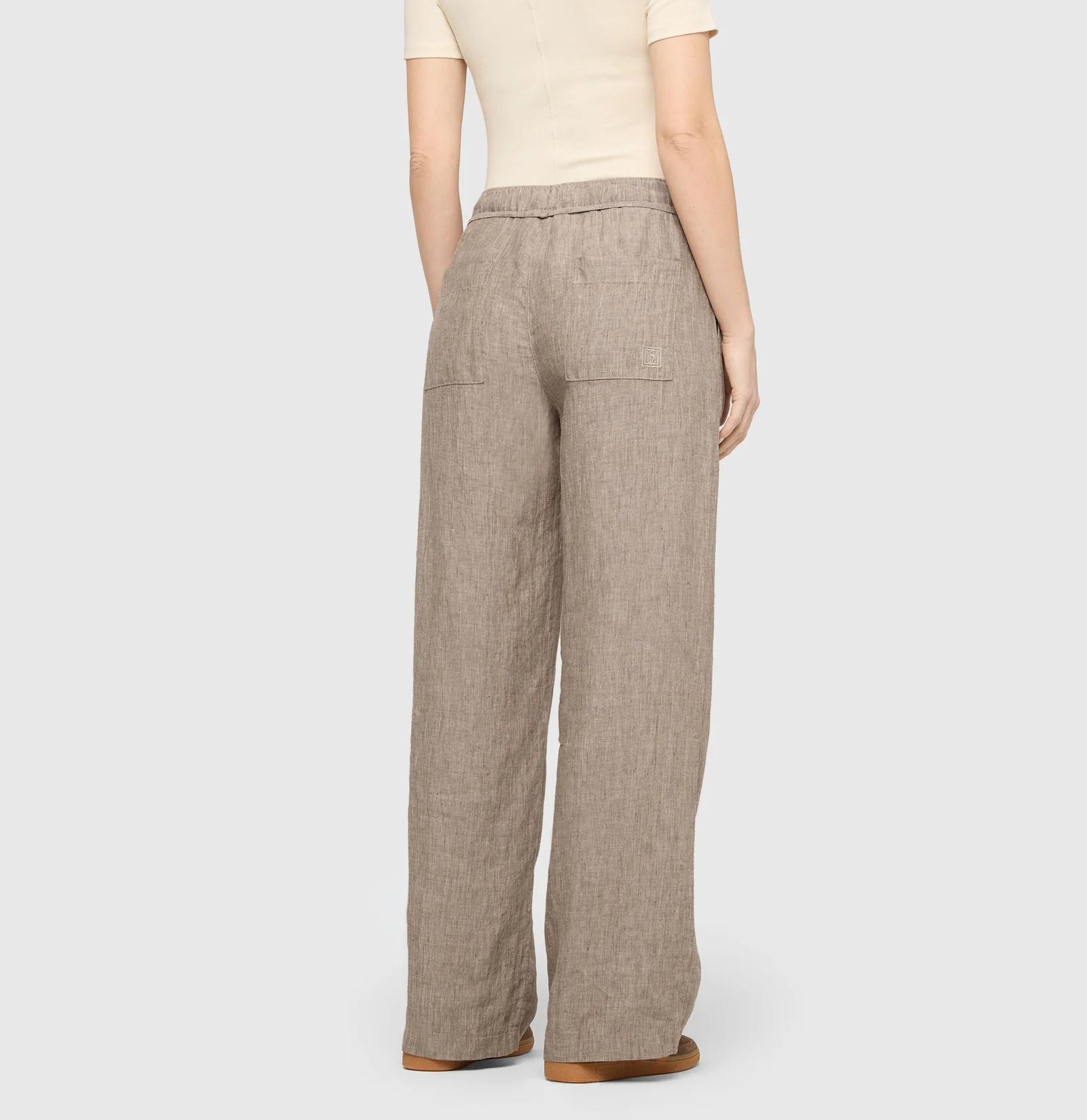Mac Jeans  Linnen Broek Chiara Belt - Sanddrift Melange