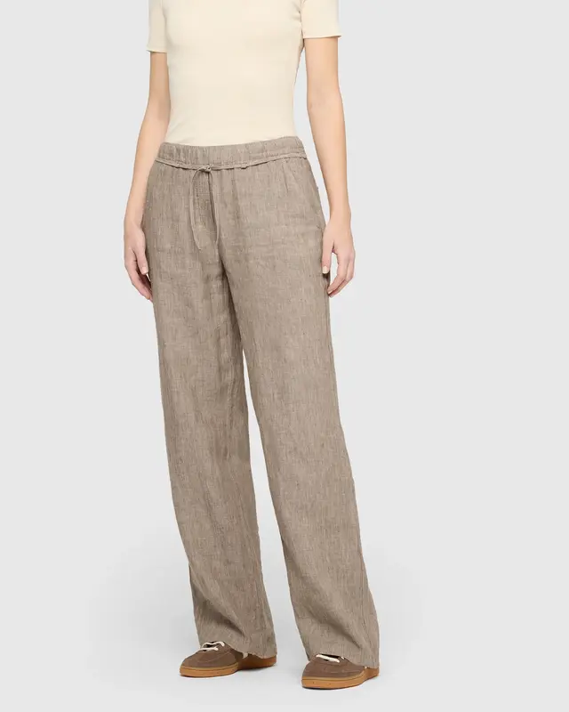 Mac Jeans  Linnen Broek Chiara Belt - Sanddrift Melange