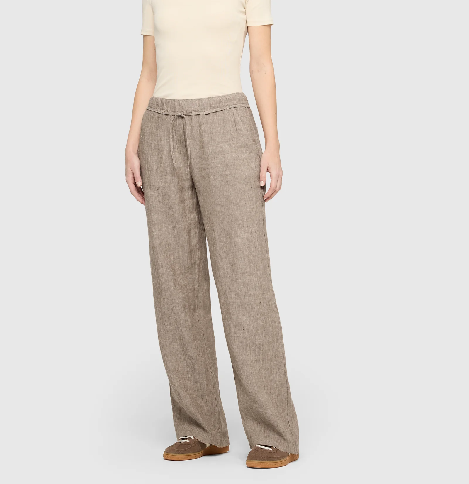 Mac Jeans  Linen Pants Chiara Belt - Sanddrift Melange