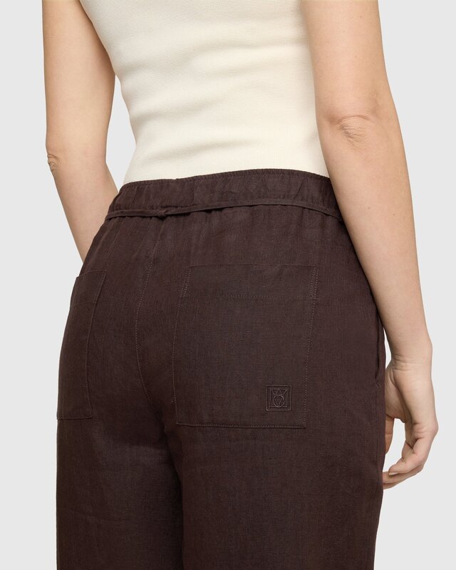 Mac Jeans  Leinen Hose Chiara Belt - Truffle Brown