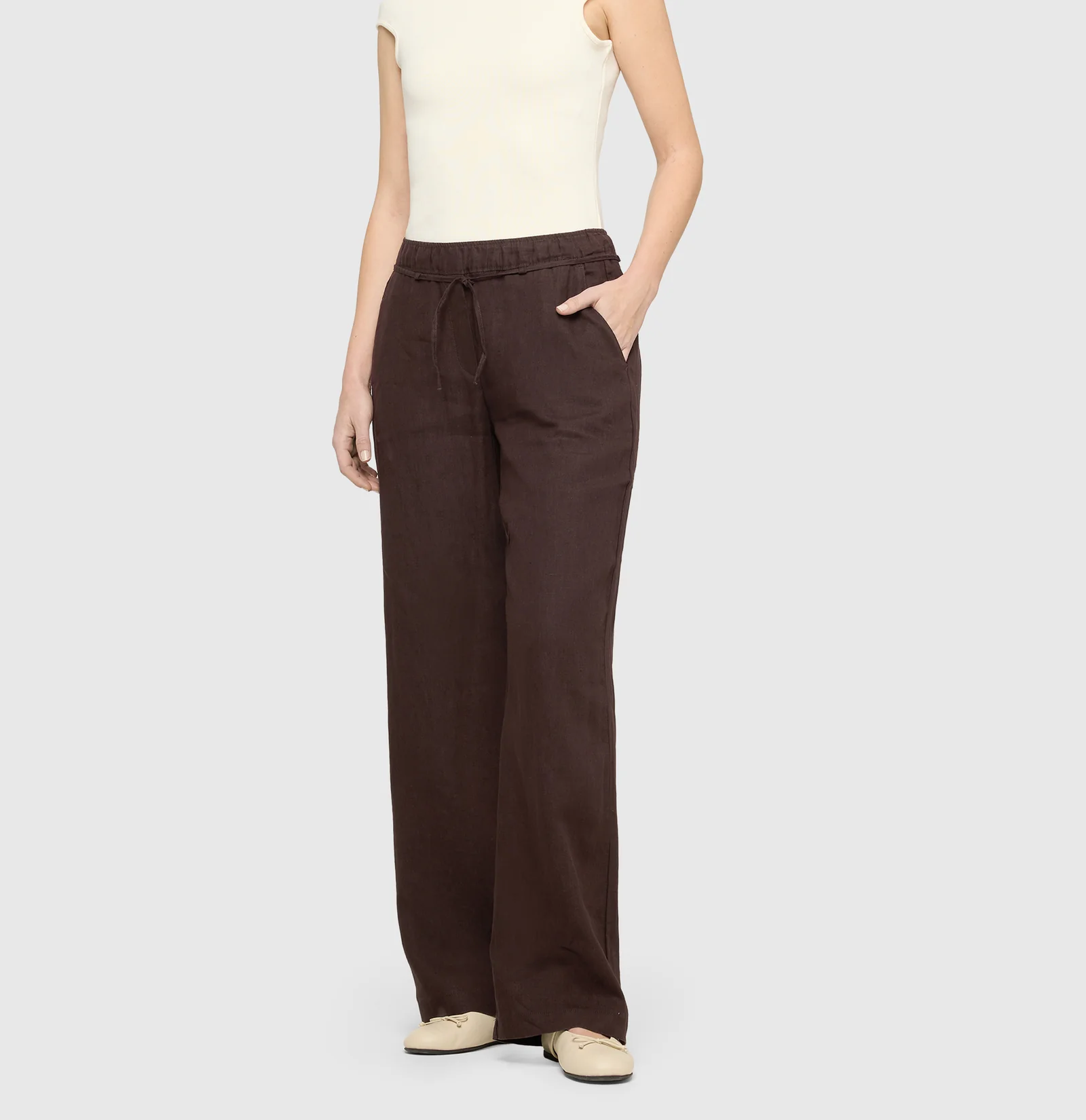 Mac Jeans  Linen Pants Chiara Belt - Truffle Brown