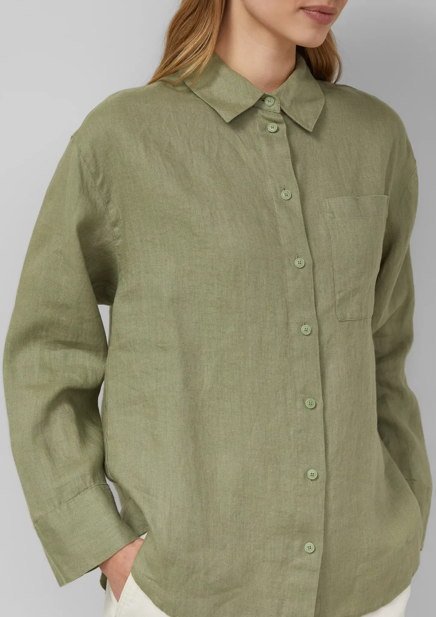 S. Oliver Leinen Bluse - Olive Green