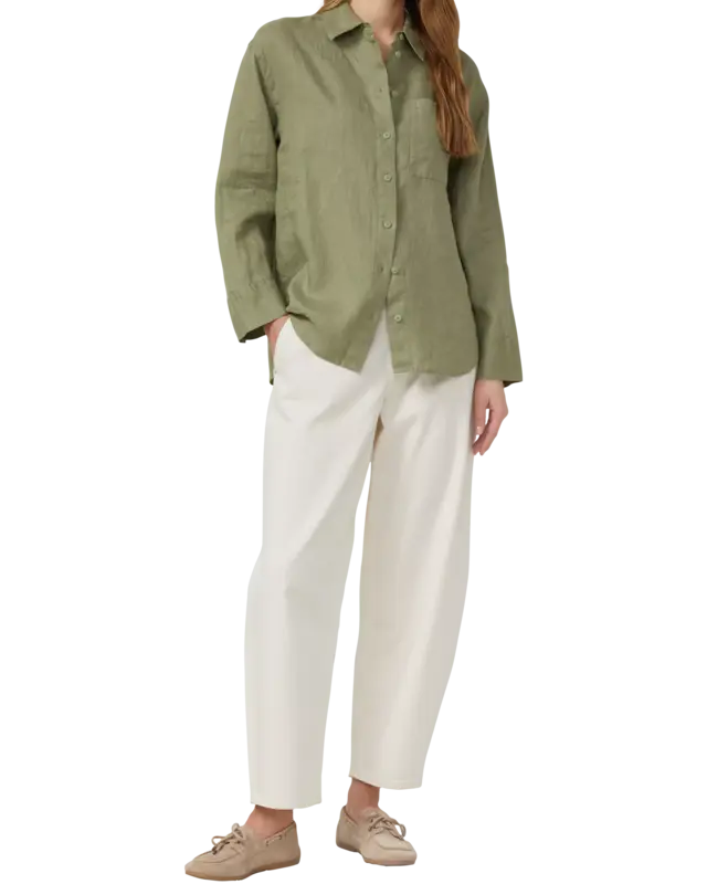 S. Oliver Leinen Bluse - Olive Green