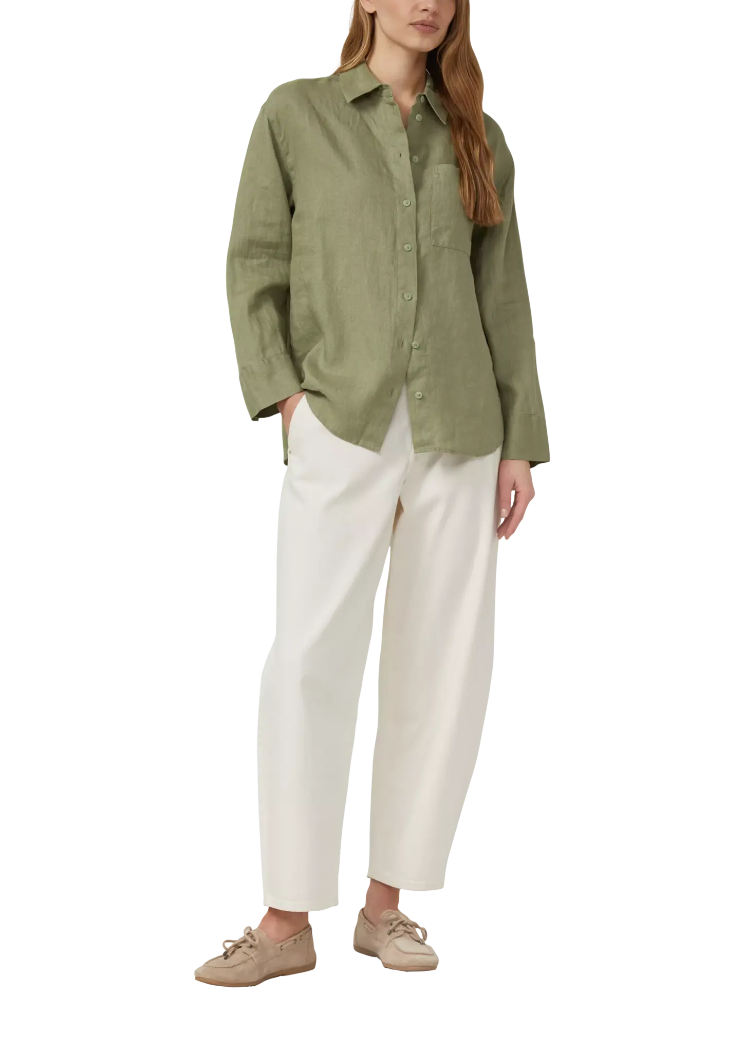 S. Oliver Leinen Bluse - Olive Green