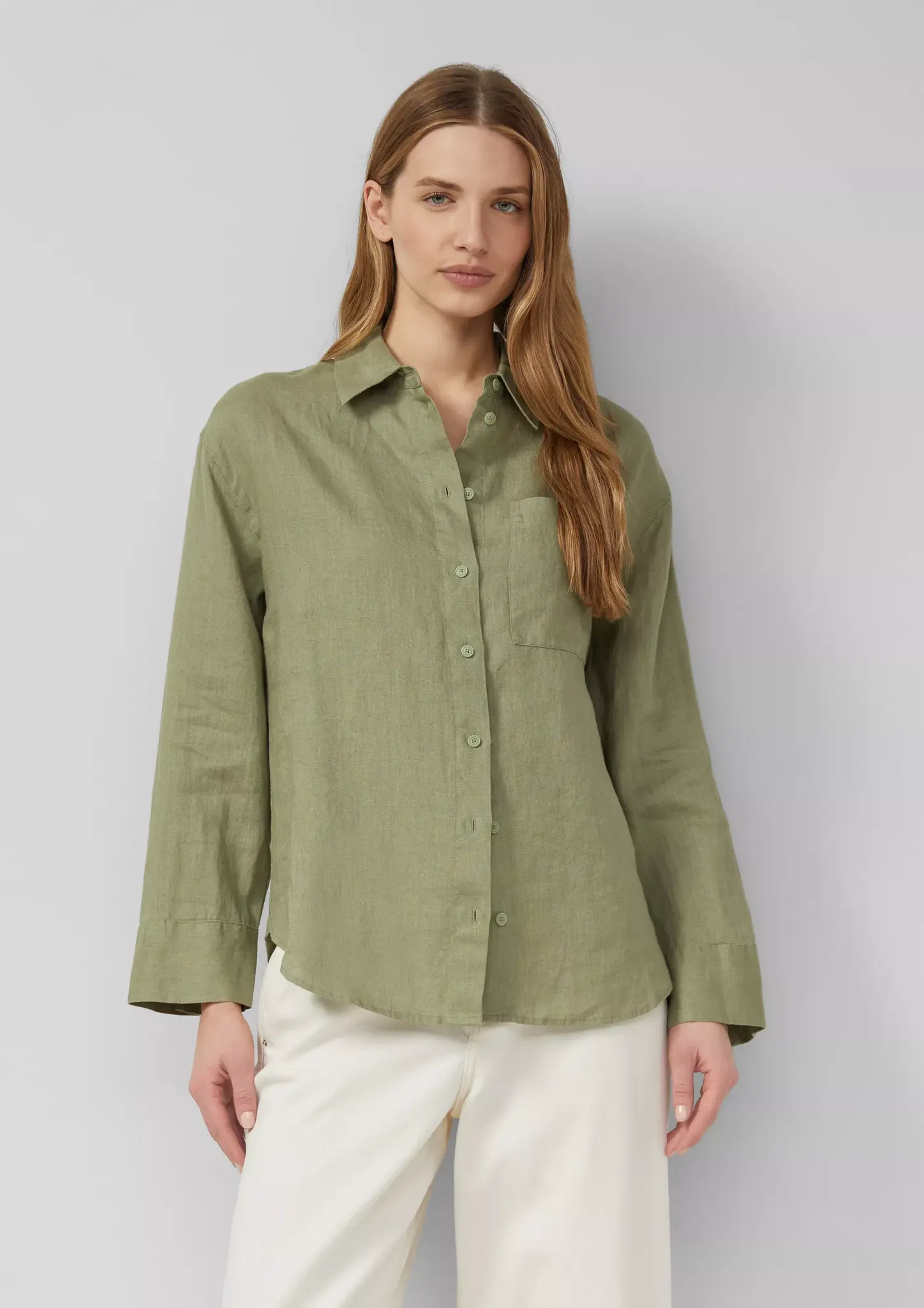 S. Oliver Linen Bluse - Olive Green