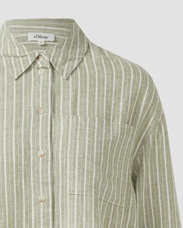 S. Oliver Linnenmix Streep Blouse - Olive Green