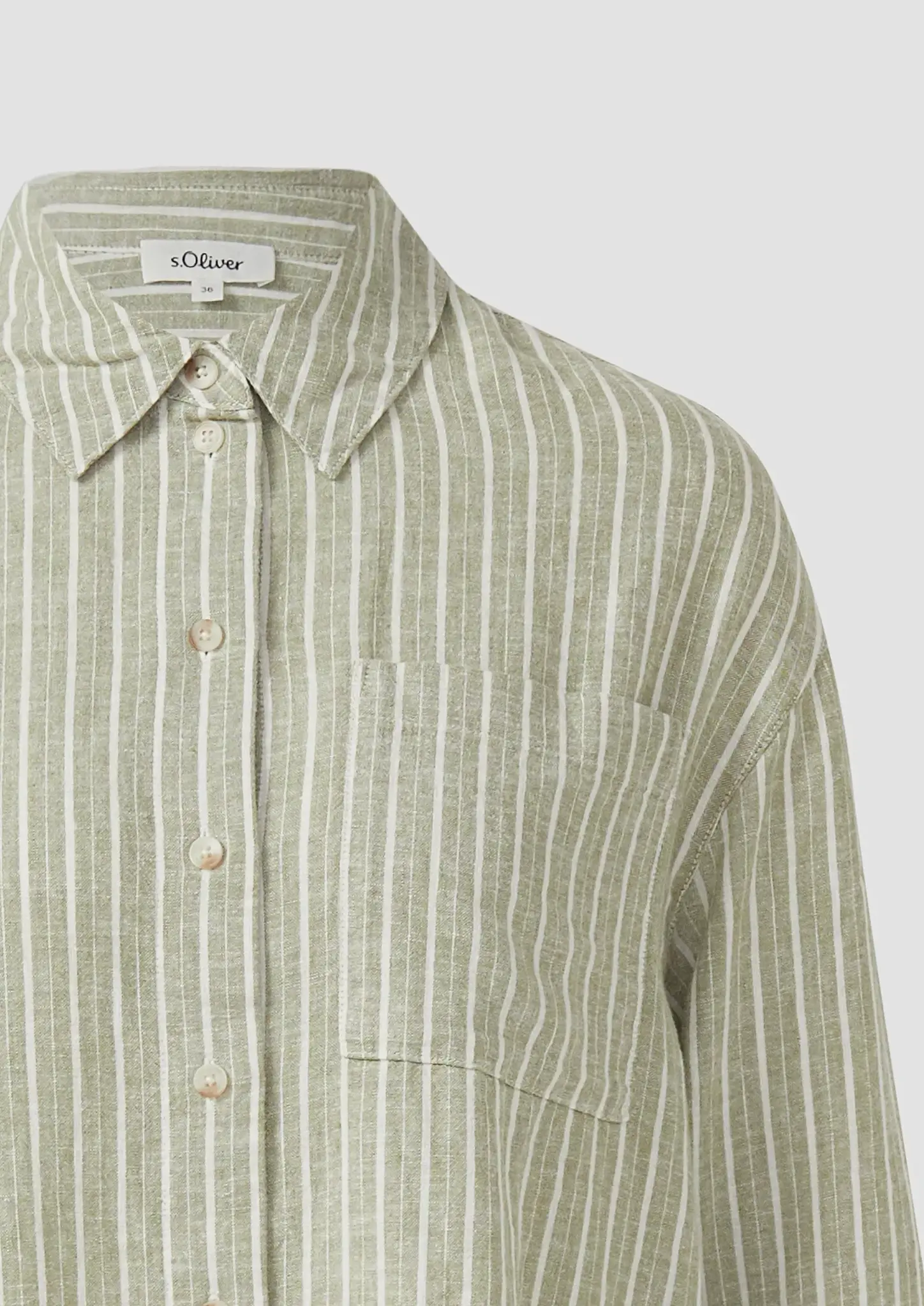 S. Oliver Linnenmix Streep Blouse - Olive Green