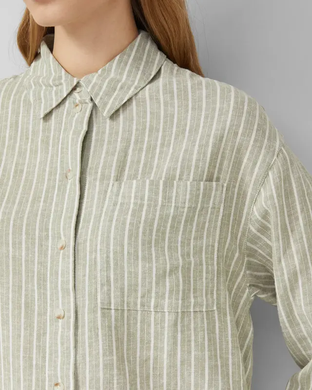 S. Oliver Leinenmix Streifen Bluse - Olive Green