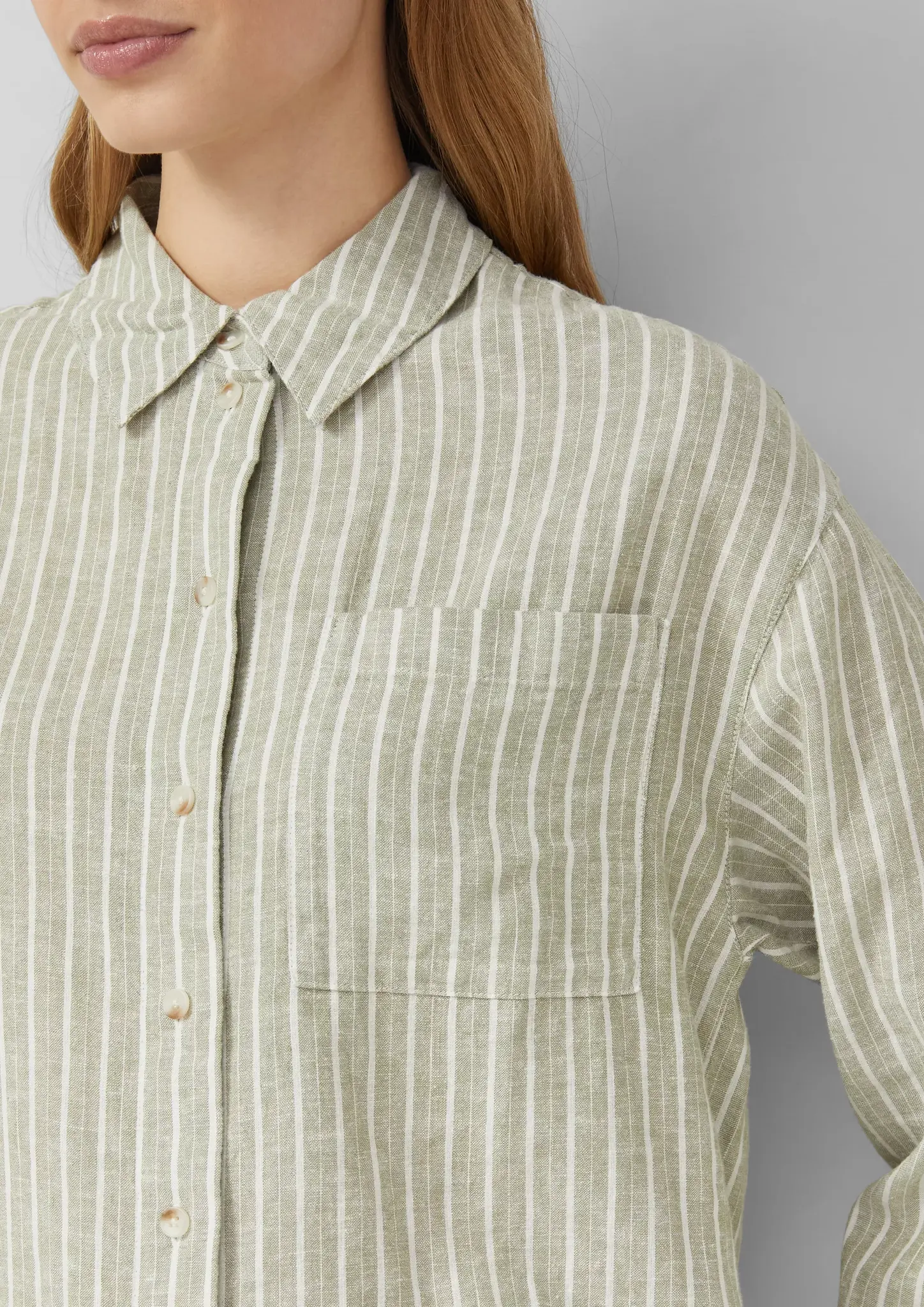 S. Oliver Leinenmix Streifen Bluse - Olive Green