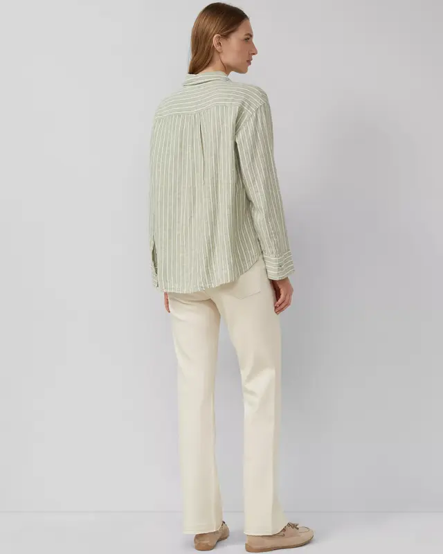 S. Oliver Leinenmix Streifen Bluse - Olive Green