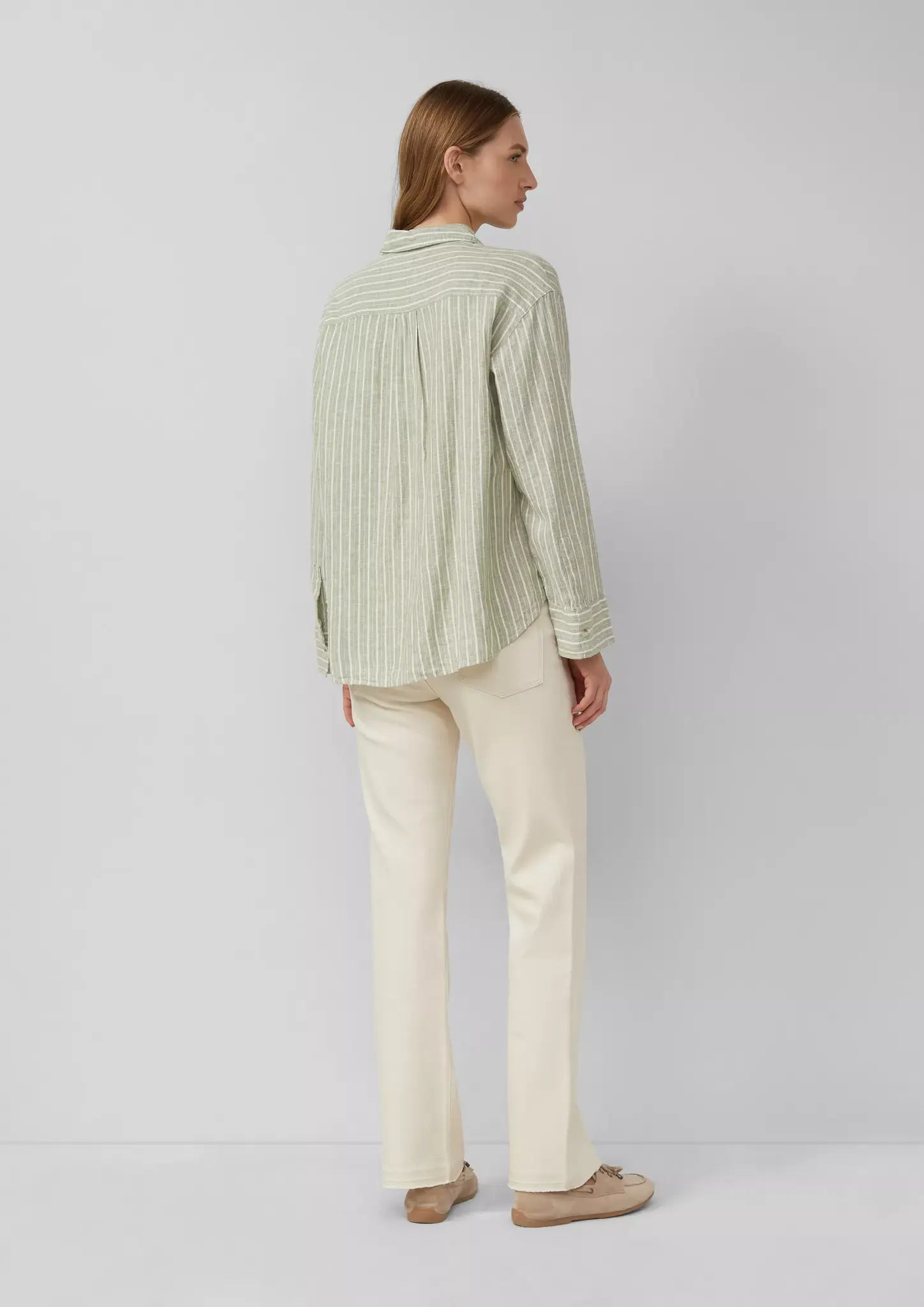 S. Oliver Leinenmix Streifen Bluse - Olive Green