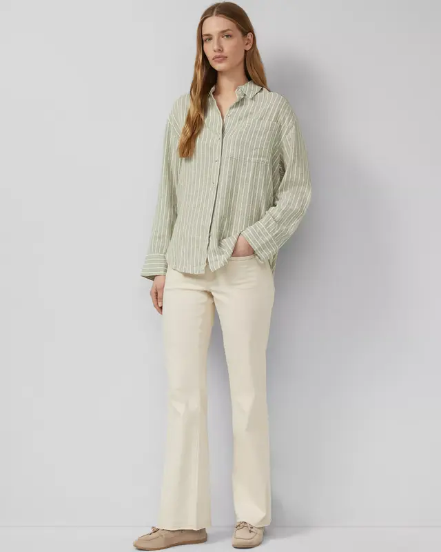 S. Oliver Linnenmix Streep Blouse - Olive Green