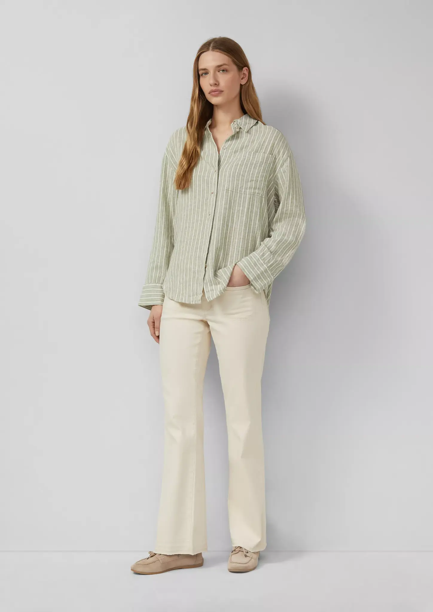 S. Oliver Linnenmix Streep Blouse - Olive Green