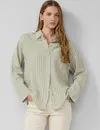 S. Oliver Linenmix Striped Blouse - Olive Green