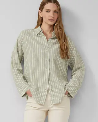 S. Oliver Linenmix Striped Blouse - Olive Green