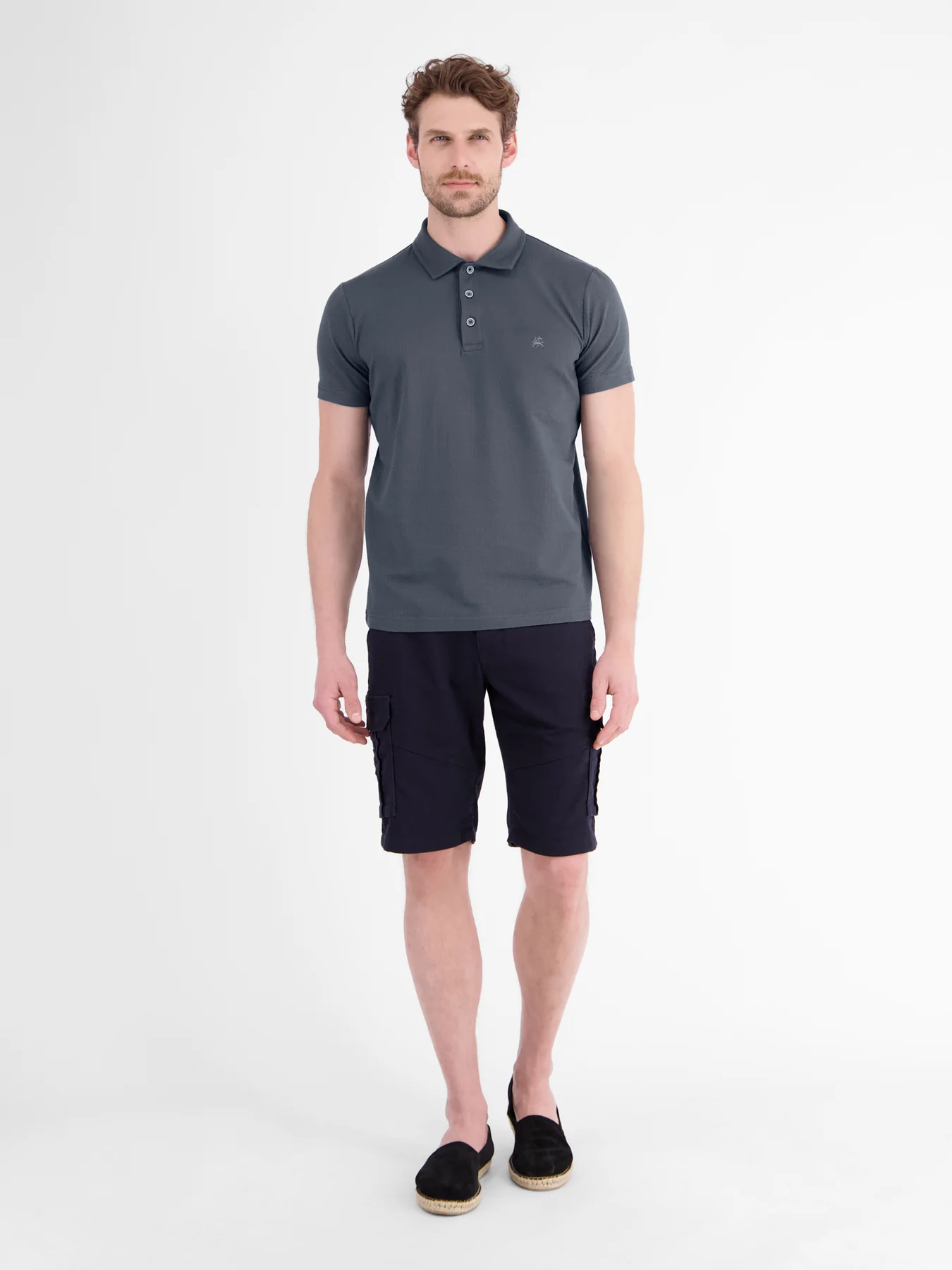 Lerros Seersucker Poloshirt - Lava Grey